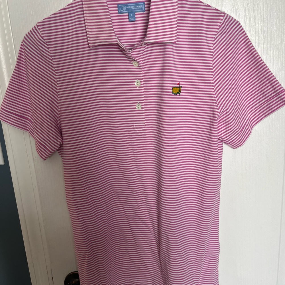 Masters Pink and White Striped Polo Shirt